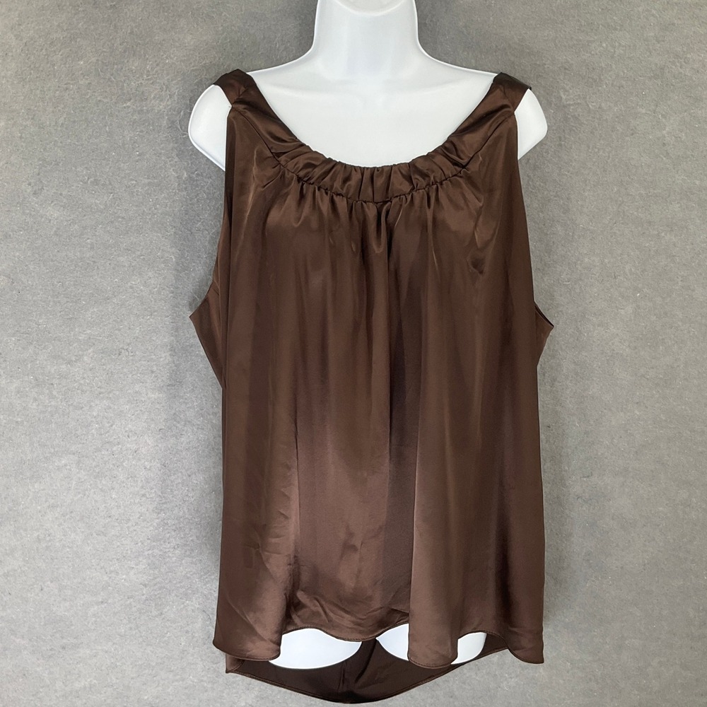 Ingredients Tank Top Womens Sz 2X Brown Satin‎ Gathered Neck Capsule Essential